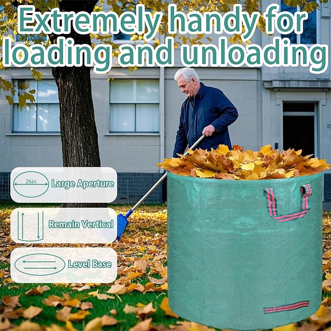 Reusable yard waste bags. 72-gallon large leaf bags(3-pack) Heavy-duty yard garden bag. Leaf bags with 4 handles that can stand upright. Great for collecting leaves and grass clippings