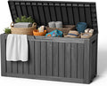 EasyUp 90 Gallon Outdoor Storage Box, Resin Waterproof UV-Resistant Deck Box, Reinforced Stability for Patio, Garden, and Poolside, Striped Black