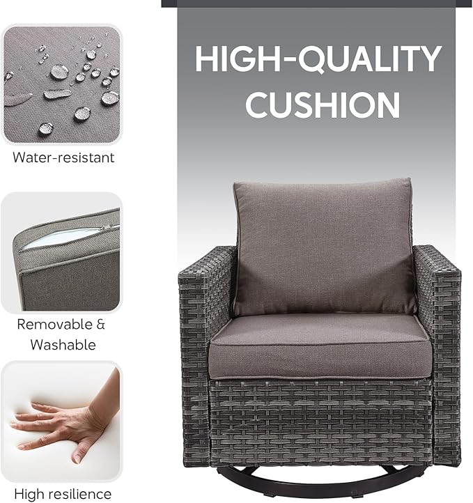 4 Piece Wicker Patio Furniture with Fire Pit Table - Outdoor Conversation Set with 50,000 BTU Fire Pit, All Weather Rattan Patio Set for Deck Backyard Garden - Grey Wicker Grey Cushion