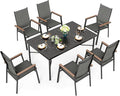 Sophia & William Outdoor Dining Set 7 Pieces, 6 x Aluminum Patio Dining Chairs and Large 64" Metal Dining Table, Space-Saving and Lightweight for Patio Lawn Garden (Grey)