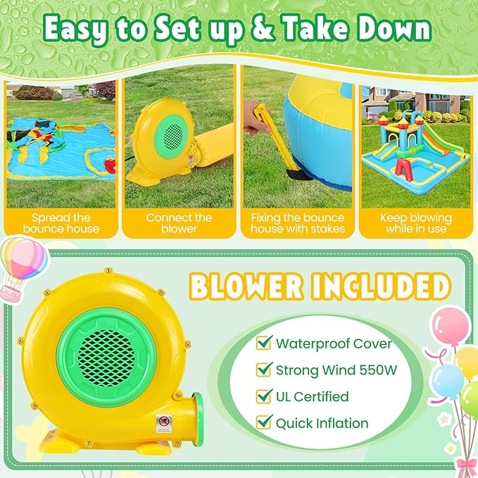 AKEYDIY Kids Bounce House for Kids 3-12, Inflatable Slide Park for Indoor Outdoor,13X12.5ft Giant Blow Up Bouncy House w/Deep Pool, Inflatable Water Park for Kid Family Party