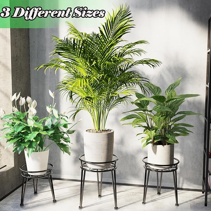 3Pack Metal Plant Stands Outdoor Indoor,Rustproof Iron Flower Pot Stands Outdoor,Heavy Duty Pot Stand for Plants Indoor,Round Black Display Rack Flower Stand Plant Holders