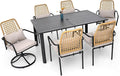 7 Pieces Rattan Patio Swivel Chairs, Stackable Chairs and 63"x38" Rectangle Table Set
