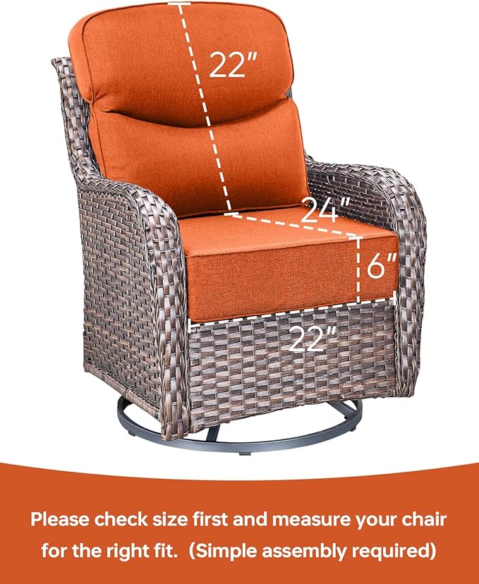 Luxury 22x24/22x25 6-Inch Smile Outdoor Seat Cushions Set of 2 - Superior Comfortable Water-Repellent Patio Chair Cushion for Porch Rattan Dining Swivel Chair Loveseat Sectional Sofa - Orange
