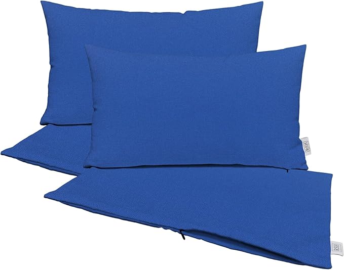 RSH DECOR: Sunbrella Pillow Covers Set of 4 | Covers Only - 20" x 12" | Outdoor Lumbar Pillow Covers Crafted with Sunbrella Performance Fabric | Canvas True Blue