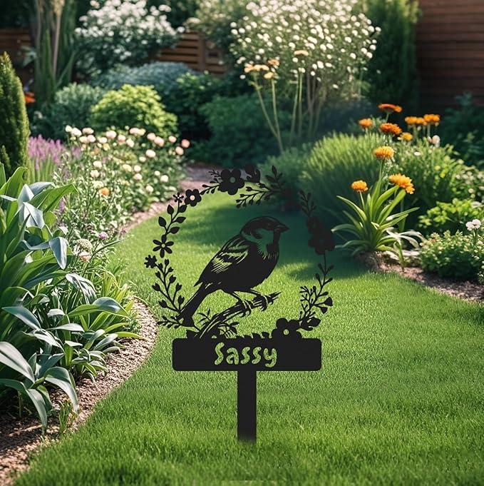 Custom Bird Memorial Stake,Metal Canary Grave Marker,Bird Garden Sign,Remembrance Stake,Bird Loss,Outdoor Garden Yard Sign Bird 8inch