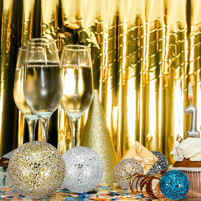 Decorative Ball for Bowls, 4 Inch Mosaic Glass Balls Decorative Glass Orbs for Home Decor/Dining Tables/Wedding Party/Coffee Table/Centerpiece Decor [Black]