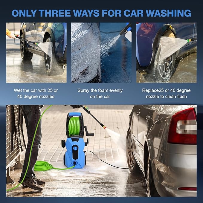 5000PSI Electric Pressure Washer, 2025 New Power Washer with 33FT Flexible Extension Pressure Washer Hose Reel, 4 Nozzles, Professional Power Washers for Home/Car(Blue)