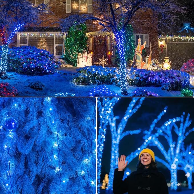 Vigdur 2 Pack 13ft 50 Count Outdoor String Lights on Blue Wire Cord, UL Approved for Indoor/Outdoors Use, Connectable 120V Clear Outdoor Lights for Xmas Patio Home Party Garden Decor(Blue)