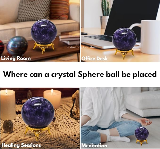Amazing Gemstone Lepidolite Crystal Ball with Stand - 2" Inches Crystal Sphere Meditation Balls for Witchcraft and Decorative Balls