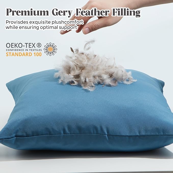 WOLKI Waterproof Outdoor Pillows 22x22 Feather and Down Filled Throw Pillow for Patio Furniture, Outside Decorative Pillow Set of 2 Blue