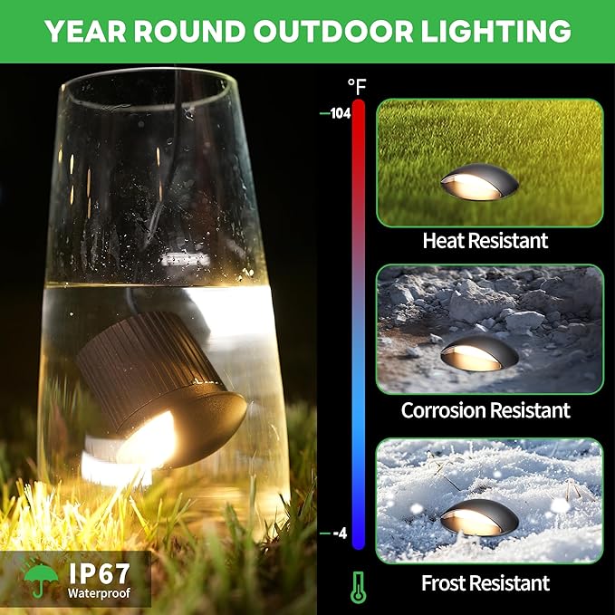 Low Voltage Well Lights - 5 Colors Temp IP67 In-Ground Light, 2700K/3000K/3500K/4000K/5000K Outdoor 12V LED Turret Top Landscape Lighting, ORB Aluminum for Pathway Deck Patio 3W 170LM
