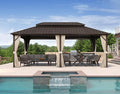 PURPLE LEAF 12’ X 20’ Outdoor Hardtop Gazebo Metal Frame Galvanized Steel Double Roof with Curtains and Nettings for Patio Desk Backyard Bronze