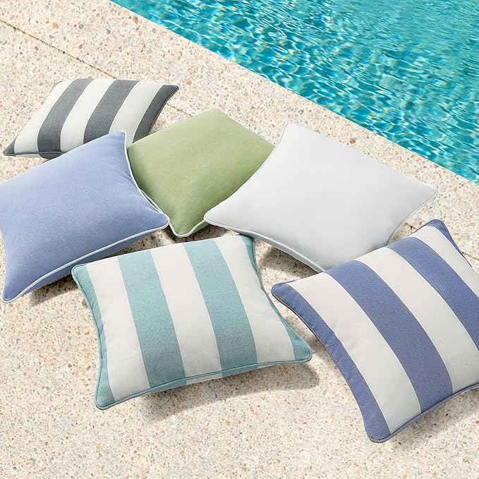Decorative Outdoor Water Repellent Throw Pillows with Inserts, Set of 4, 16" x16" Pillows for Patio, Backyard, Bed, Couch, and Patio Furniture, Gray Stripe