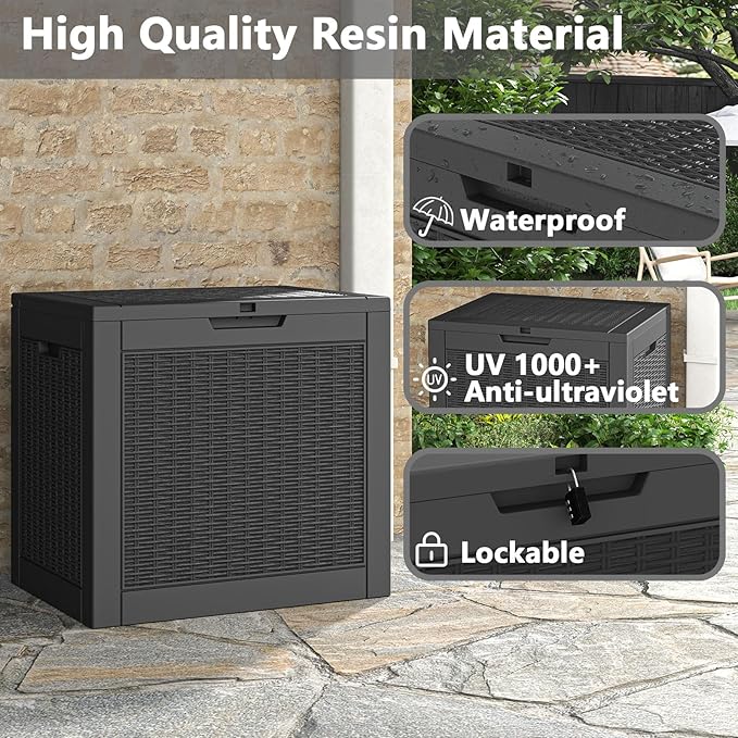 31 Gallon Storage Box, Resin Outdoor Waterproof and UV Resistant,Lightweight Box for Garden Tools, Pool Supplies