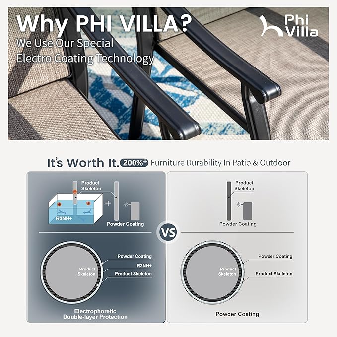 PHI VILLA 7 pcs Patio Outdoor Dining Table and Chairs,Sling Chairs with Textilene Fabric and Large Metal Table with Wooden Table Top,Durable and SturdyOutdoor Furniture Set for Outside,Garden