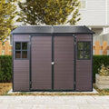 8x6 ft Resin Outdoor Storage Shed with Two-Window and Double-Door, Plastic Shed with Floor for Gargen, Patio, Yard, Lawn, Grey (1 Doors) (Brown, 8x6 ft)