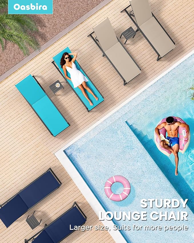 Aluminum Chaise Lounge Outdoor Set of 2, Foldable & Assembly Free Patio Pool Lounge Chairs 5-Position Recliner for Outside Poolside, Fully Grounded Legs Sun Lounger for Beach, Yard, Dark Gray