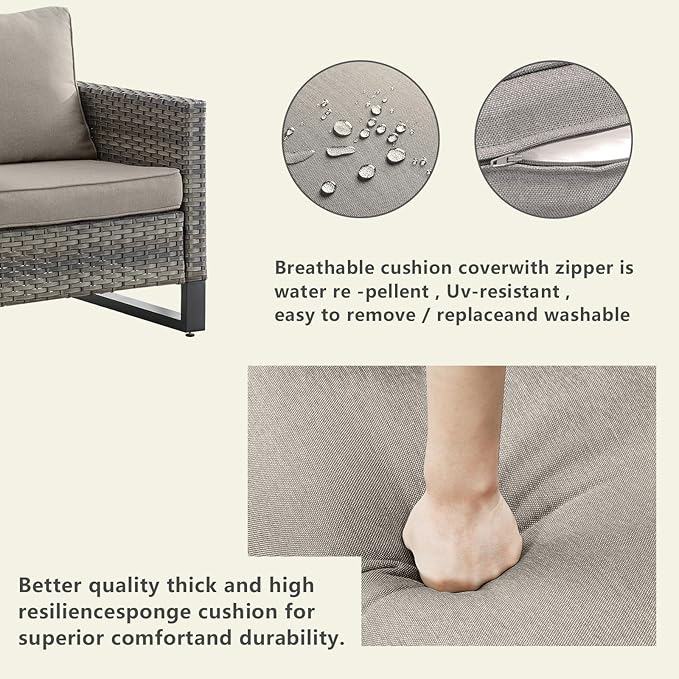 Wicker Outdoor Patio Furniture Set - 6 Piece Patio Conversation Set with 2 Swivel Rocker Chairs,2 Rattan Ottoman,1 Couch and 1 Metal Side Table for Outside Porch Deck Backyard(Mixed Grey/Grey)