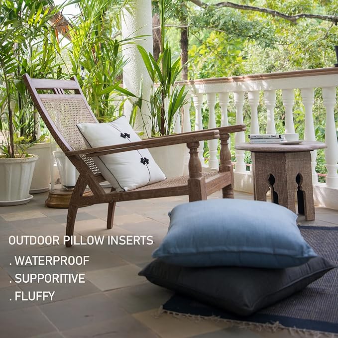 22 x 22 Outdoor Throw Pillow Inserts Set of 2 Waterproof Square Premium Decorative Couch Pillow Stuffers Form Large White Sofa Cushions Indoor