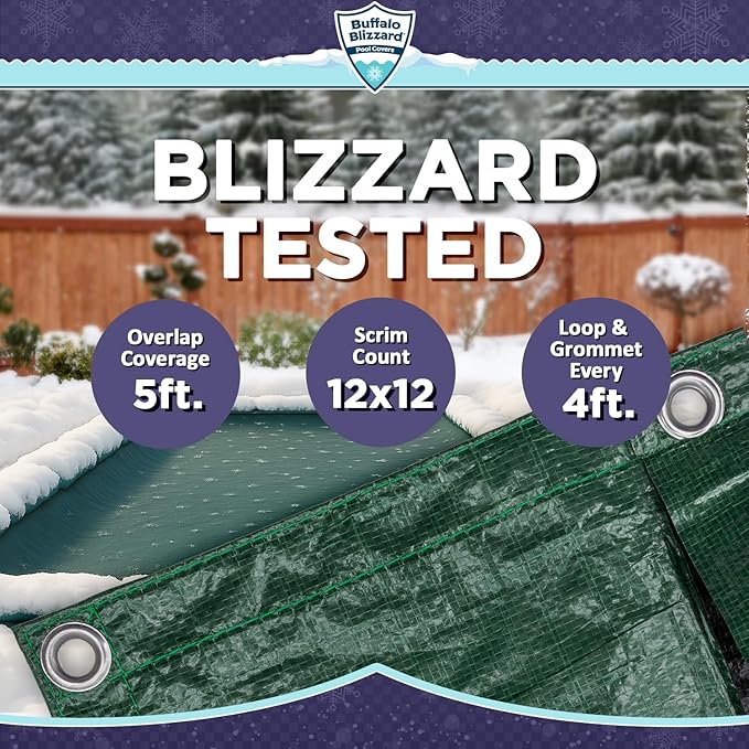 Buffalo Blizzard Ripstopper 14 ft x 28 ft Rectangular Winter Pool Cover | Green Heavy Duty Cover for Inground & Above Ground Swimming Pools | Cold & UV Resistant | Shields from Seasonal Debris