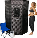 Portable Steam Sauna Box for Home, 5 Layer Waterproof, Portable Steam Sauna with 4L Steamer, Remote Control & Folding Chair, Indoor & Outdoor to Relax & Detox, 36" x 36" x 71" (Black)