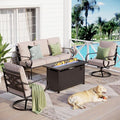 Sophia & William Patio Furniture Set with Fire Pit Table, Outdoor Conversation Sets 5 Seats Clearance with 45" Gas Fire Pit Table x 1, 3-seat Sofa x 1, Swivel Chair x 2 for Porch Lawn, Beige