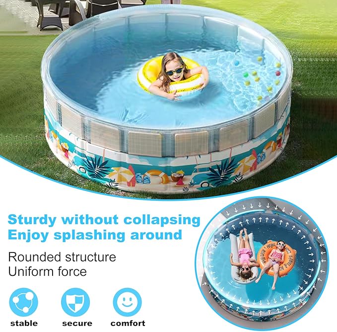 Foldable Swimming Pool for Kids 48"x18" Hard Plastic Portable Dog Pool Anti-Slip Collapsible Pets Bathtub Kiddie Pool Indoor Outdoor Backyard (Beach Party 48'')
