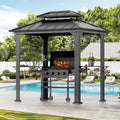 Modern Shade Grill Gazebo 6' X 8', Aluminum BBQ Gazebos with Shelves and Ceiling Hook, Grill Canopy Hardtop with Galvanized Steel Roof, Extra-Wide Column Design, Outdoor Grill Gazebo for Patio, Black
