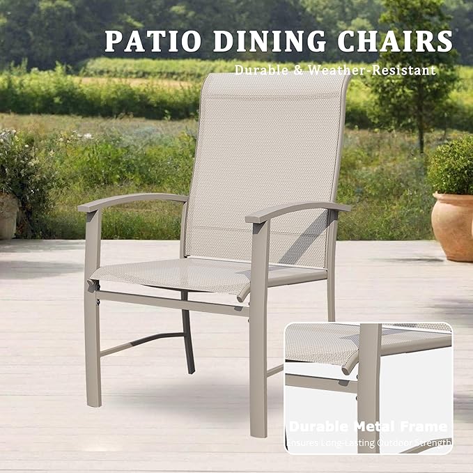 Outdoor Dining Chairs Set of 6, Stackable Patio Chairs with Metal Frame & Textilene Fabric, Perfect for Patio Garden Deck, Ivory