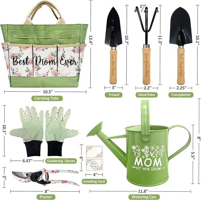 Birthday Gifts for Mom, Gardening Kit Mom Gifts from Daughters Floral Gardening Tools and Durable Garden Tools Organizer Tote, Ideal Gardening Gift for Women on Christmas Plant Lover Present