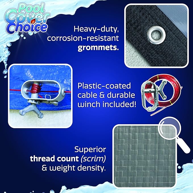 Winter Swimming Pool Cover for 16 ft x 32 ft Aboveground Oval Pool Size, Deluxe Choice Series, Solid Material, Color - Ocean Blue, Pool Cover Choice 581632-4CHOICE