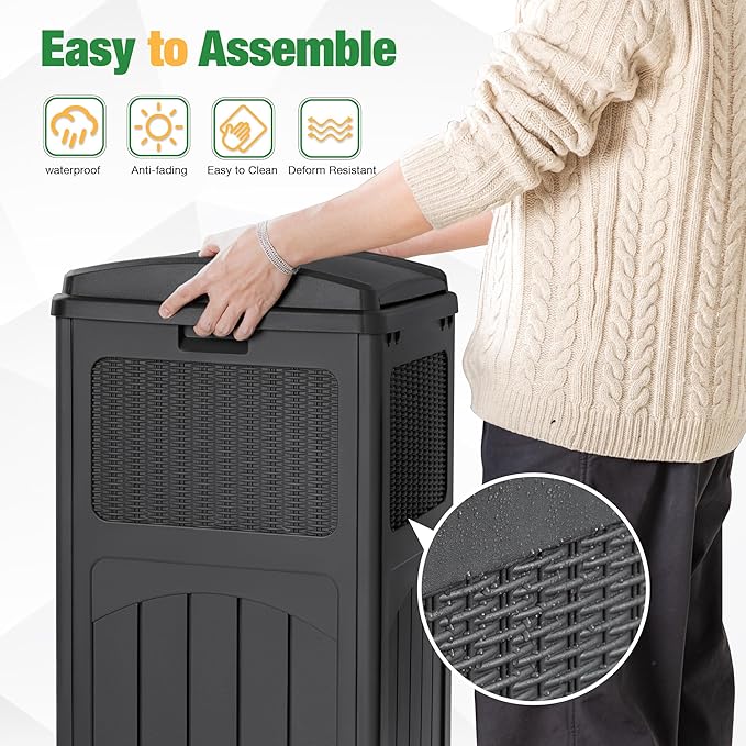 Flamaker 30 Gallon Trash Can, Resin Outdoor Garbage Can with Lid, Waterproof Hideaway Patio Waste Bins for Outside Use (Gray)