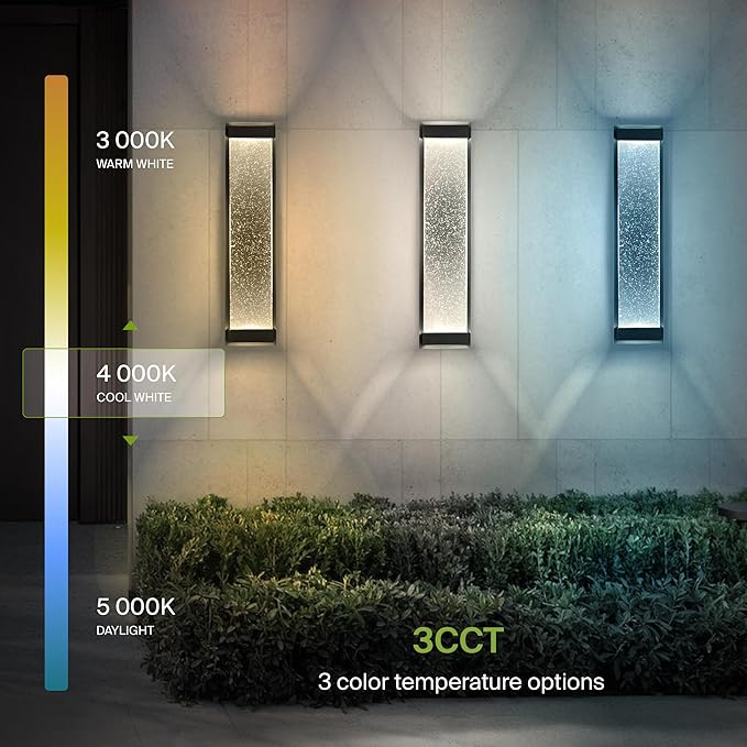 ASD LED 24 Inch Bubble Glass Wall Light Fixture | 22W 530LM 3000-5000K 100-277V | 3CCT, Waterproof, Dimmable, Up-Down Glow, ETL Listed | Exterior Flush Mount Sconce, Outdoor Lighting | Black, 4 Pack