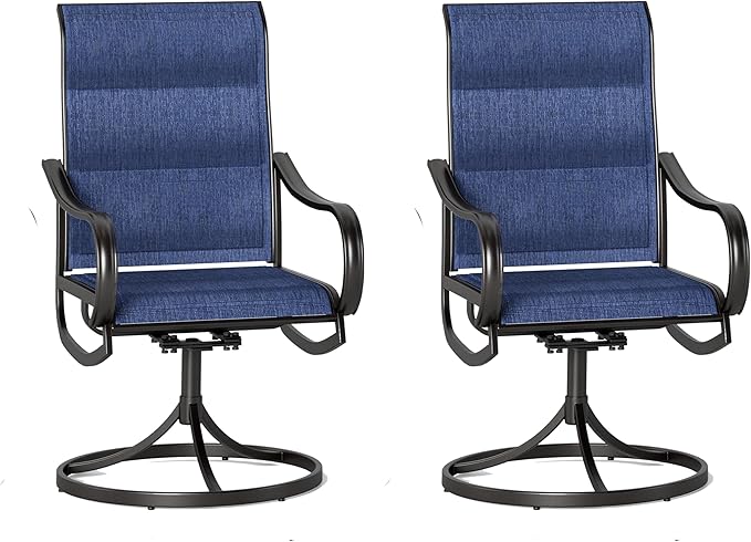 Sophia & William Outdoor Patio Chairs Set of 2, Swivel Patio Chair with Padded Textilene and Black Metal Frame, Good for Lawn Yard Garden All Weather (Blue)