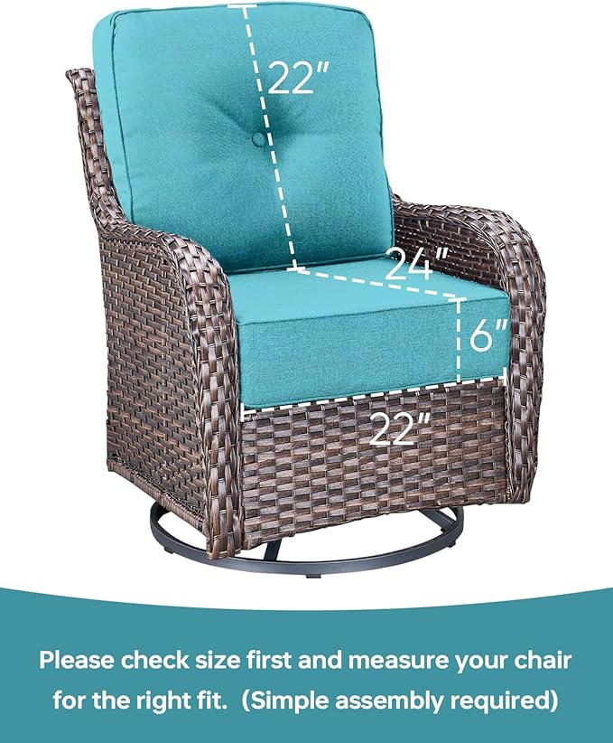 Luxury 22x24/22x25 6-Inch Outdoor Chair Cushions Set of 4 - Heavy Duty Water Repellent Comfortable Cushion for Patio Furniture Dining Rocking Chair Loveseat L-Shape Sofa - Turquoise