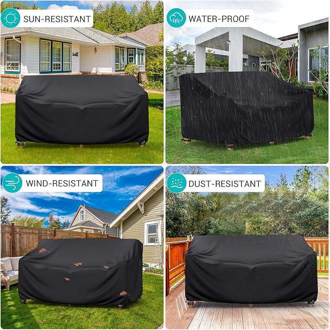 Patio Sofa Cover Waterproof - Heavy Duty 3-Seater Outdoor Couch Cover Patio Furniture Covers with Air Vent and Handles, 78" L×42" D×32" H, Black