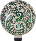 Alpine Corporation 10" Diameter Indoor/Outdoor Glass Mosaic Gazing Globe Yard Decoration, Scroll Leaf Pattern Design