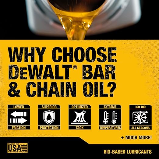 DEWALT – Biodegradable Bar & Chain Oil – Green, Eco-Friendly, Non-Toxic Professional Bar & Chainsaw Lubricant – Ultraclean All-Season Oil for Gas, Electric Saw, and Pole Saw, 32 oz (Case of 12)