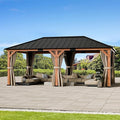Modern Shade Tranquil Grove Wood Gazebo 12' x 20', Grill Gazebo with Galvanized Steel Roof, Mosquito Netting and Curtains, Permanent Hardtop Pavilion with Sturdy Hooks for Garden, Backyard