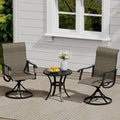 VICLLAX 3 Pieces Small Outdoor Furniture, 2 Patio Swivel Chairs and Small Round Outdoor Table for 2, Mixed Brown Chairs & Black