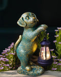 Dog Statue with Solar Lantern - 9.84 Inch Resin Solar Outdoor Lawn Yard Garden Decor - Unique Design Gifts for Women Mom Men (Copper)
