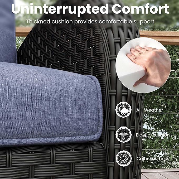 7 Pieces Patio Furniture Sets with Fire Pit Table, Wicker Rattan High Back Outdoor Swivel Rocking Chairs Set with Side Table