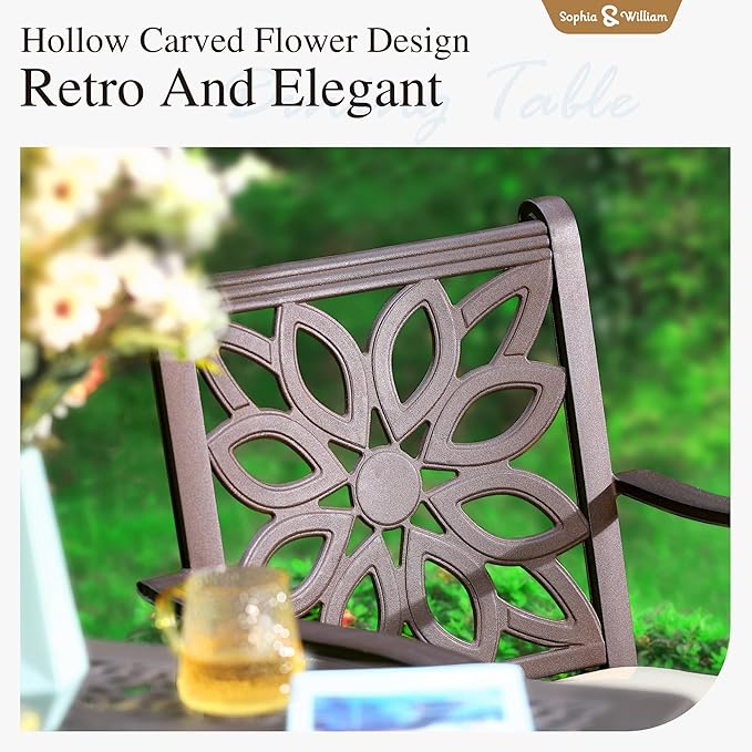 Sophia & William 7 Pieces Cast Aluminium Patio Bar Set for 6, Round Outdoor Bar Height Table and Swivel Bar Stools, Patio High Top Pub Set with Bar Counter Height Chairs and 2.2" Umbrella Hole