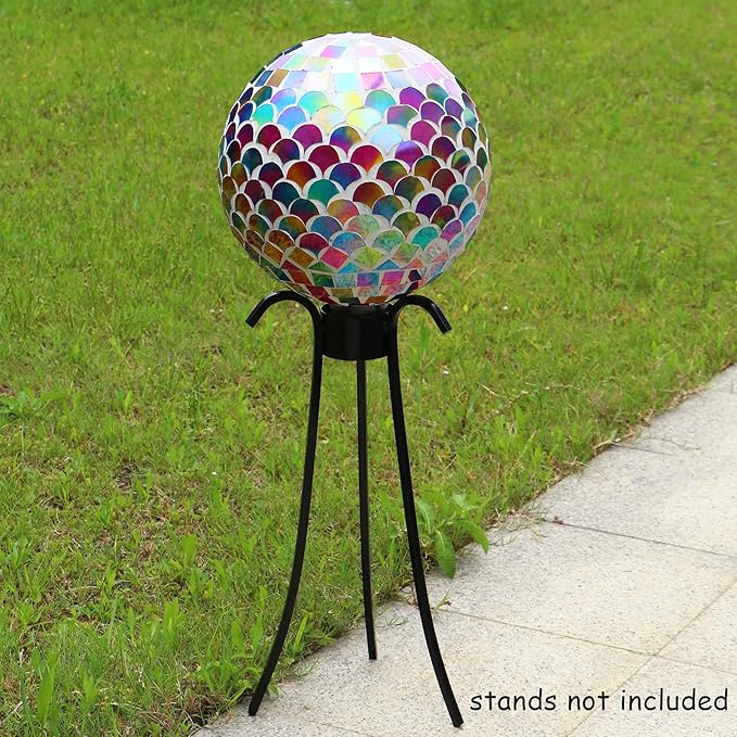 VCUTEKA Gazing Ball, Glass Mosaic Gazing Balls Sphere for Garden Lawn Outdoor Ornament Yard Decorative, 10-Inch