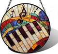 Stained Glass Window Hanging, Piano Notes Sun Catchers Glass Panel Suncatcher Decor for Birthday for Women, Men, Wife, Aunt, and Mom 6.3 in