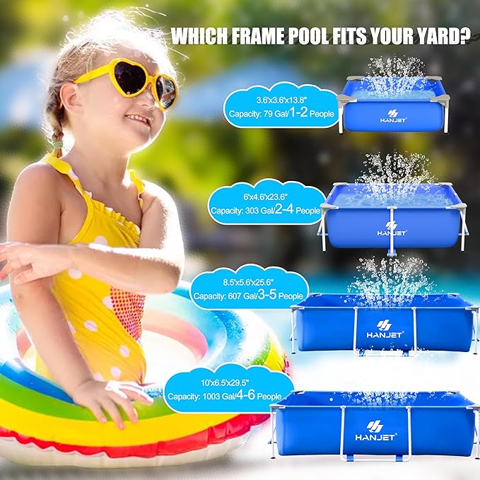 Above Rectangle Swimming Pool,Frame Deep Pools for Adults, PE Family Pool,Large Above Rectangle Pool Easy Set, Outdoor Backyard Pool for Kids, Adults,Dog 10ft x 6.6ft x 29in