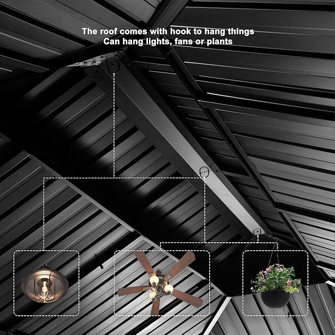 PURPLE LEAF 12' X 16' Permanent Hardtop Gazebo Aluminum Gazebo with Galvanized Steel Double Roof for Patio Lawn and Garden, Curtains and Netting Included, Grey
