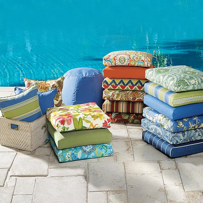 BrylaneHome Indoor/Outdoor Chair Pads (Set of 4) - 16" L x 15.6" W - Water, Stain & Fade Resistant - Geranium