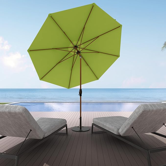 Midtown Umbrellas Sunbrella Umbrella Outdoor Patio Umbrella 2-9 Feet in Sunbrella Macaw Acrylic Fabric, Auto-Tilt Aluminum Frame For Backyard Umbrella, Deck Umbrella & Porch Umbrella - Wooden Pole